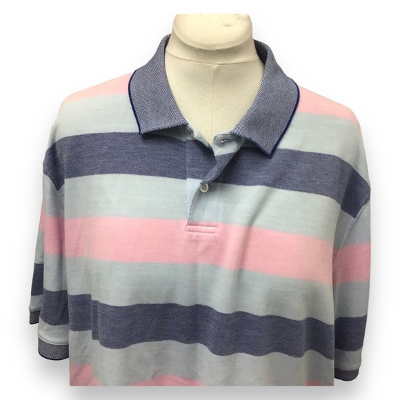 Saddlebred Traveler Classic Fit AdaptiveCool Mens Short Sleeve Stripe Polo - Picture 2 of 12